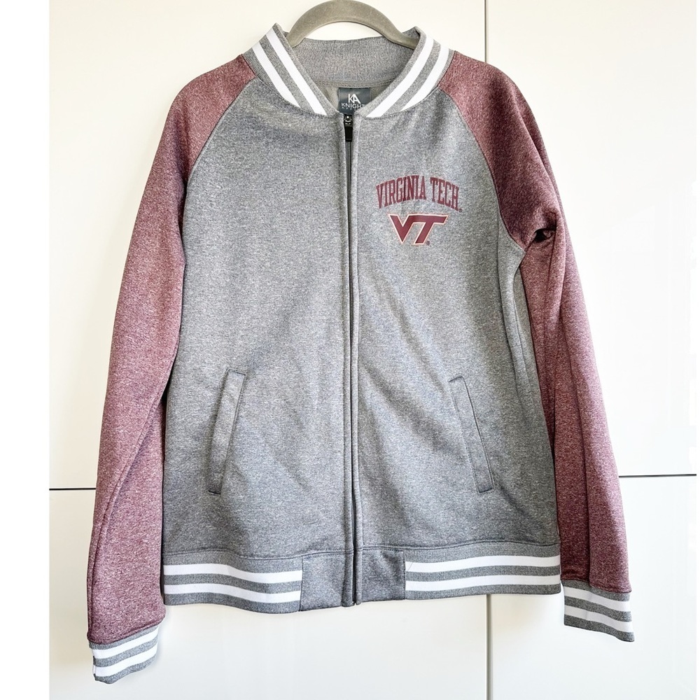Virginia Tech Varsity Jacket Gray Maroon Size Medium VT Hokies KA Knights